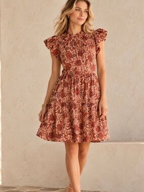 ❤️ NWT! Ulla Johnson Kasim Ruffle Boho Dress in Brick